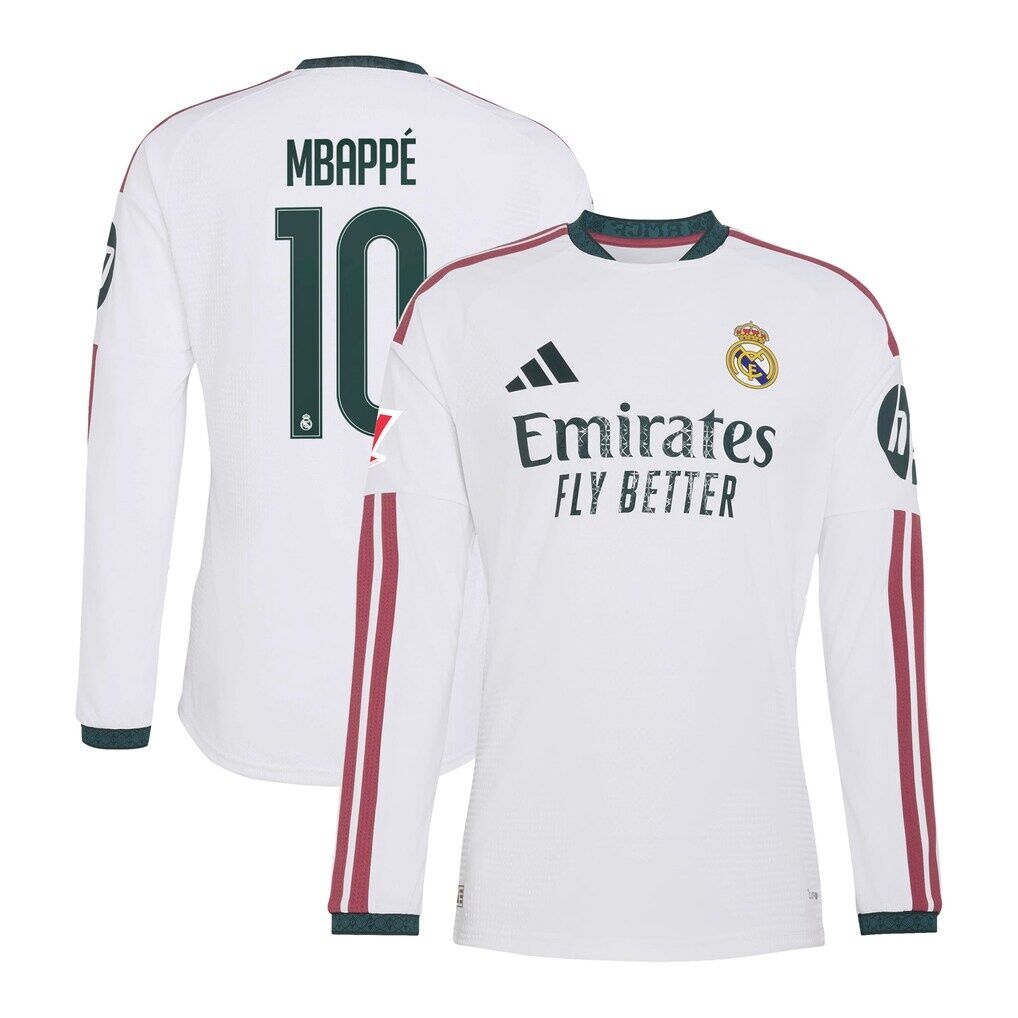 Kylian Mbappé Real Madrid adidas 2026/27 Home On-Field Authentic Long Sleeve Jersey