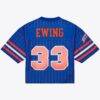 Patrick Ewing New York Knicks Mitchell & Ness x DANNIJO Women's Name & Number Cropped Football Jersey - Blue - Side View