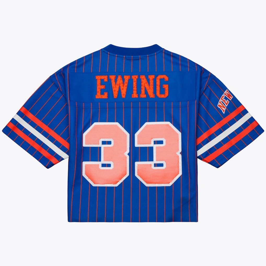 Patrick Ewing New York Knicks Mitchell & Ness x DANNIJO Women's Name & Number Cropped Football Jersey