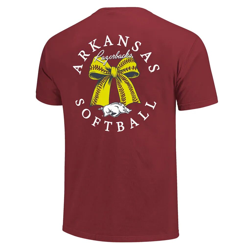 Arkansas Razorbacks Image One Women's Comfort Colors Softball Bow T-Shirt - Cardinal
