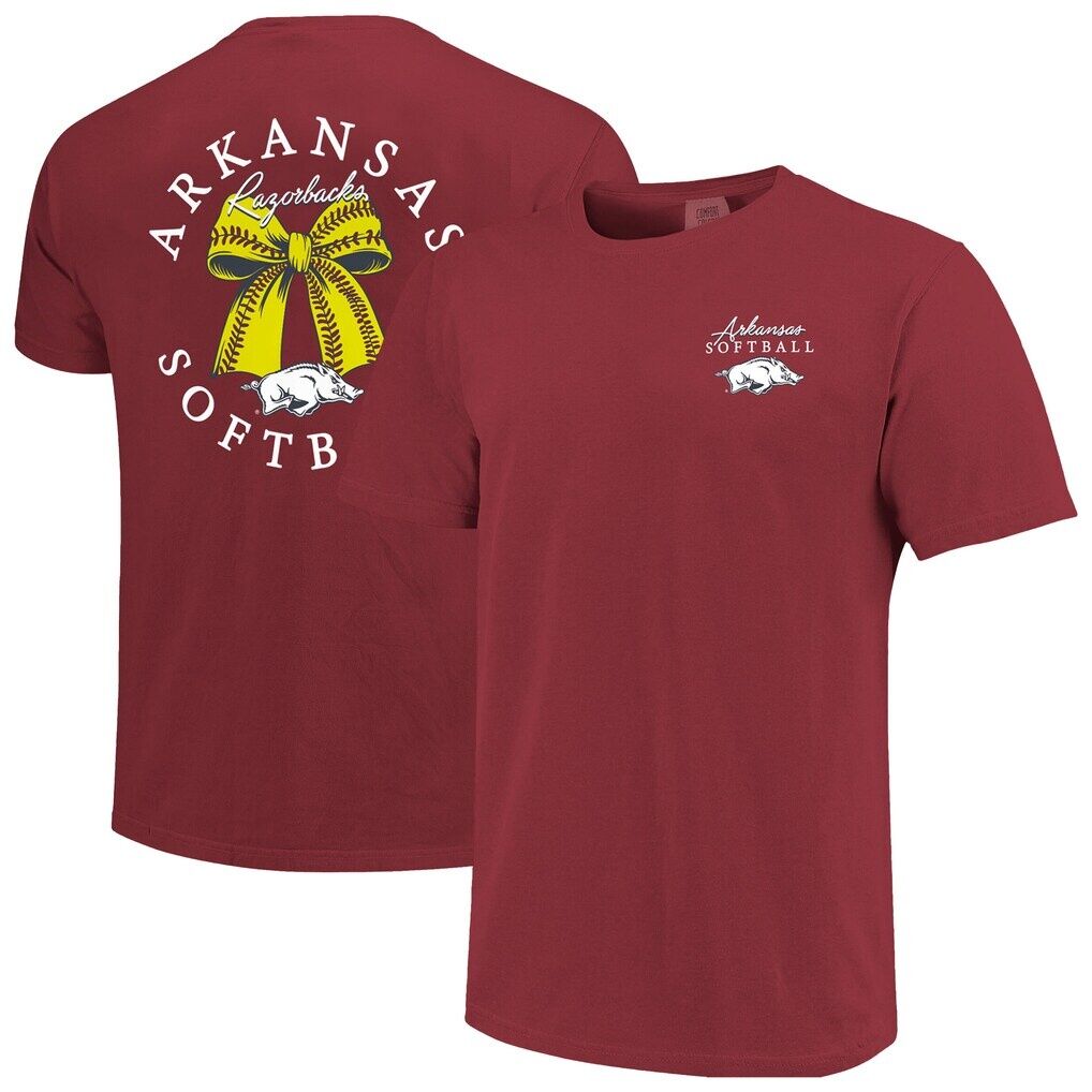 Arkansas Razorbacks Image One Women's Comfort Colors Softball Bow T-Shirt - Cardinal