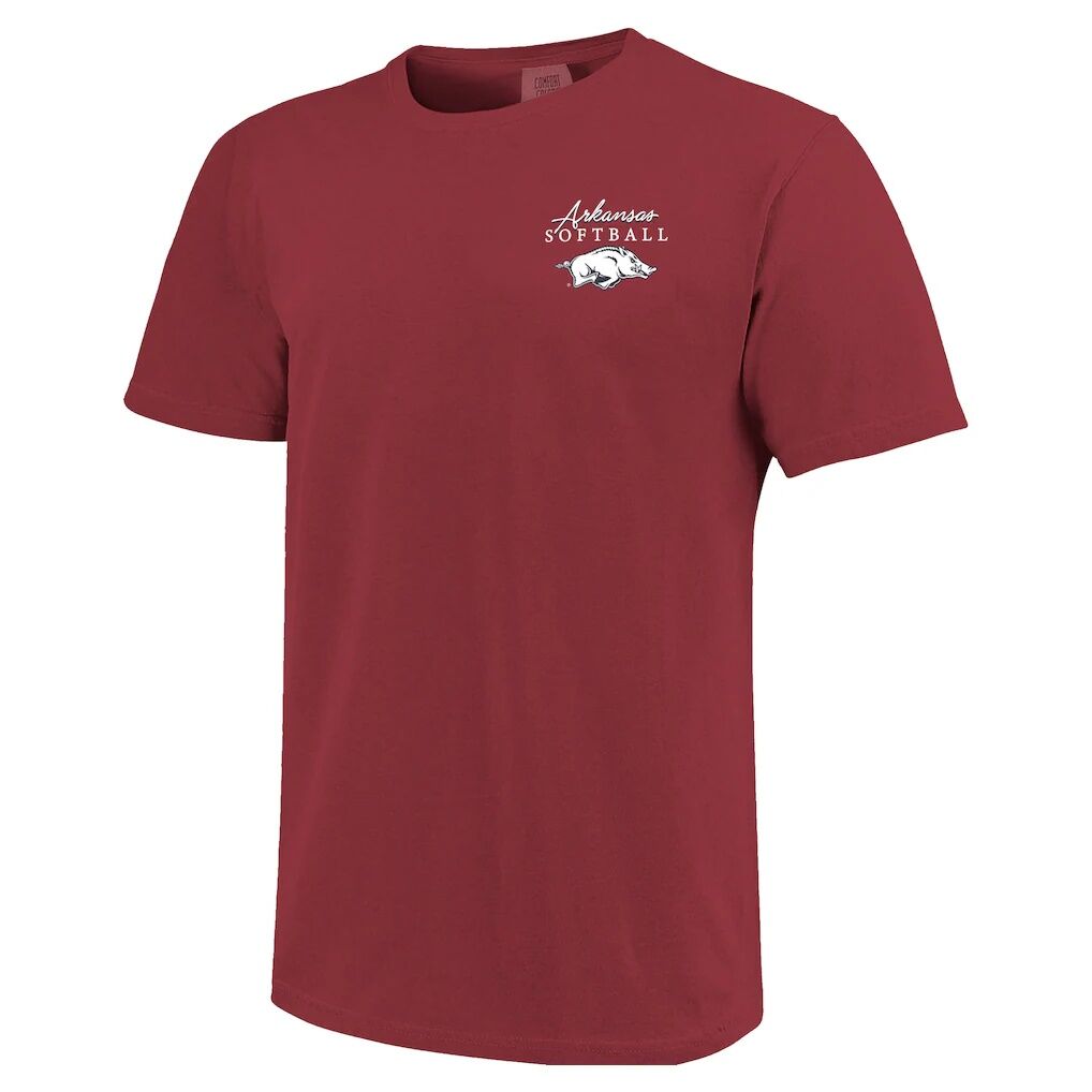 Arkansas Razorbacks Image One Women's Comfort Colors Softball Bow T-Shirt - Cardinal