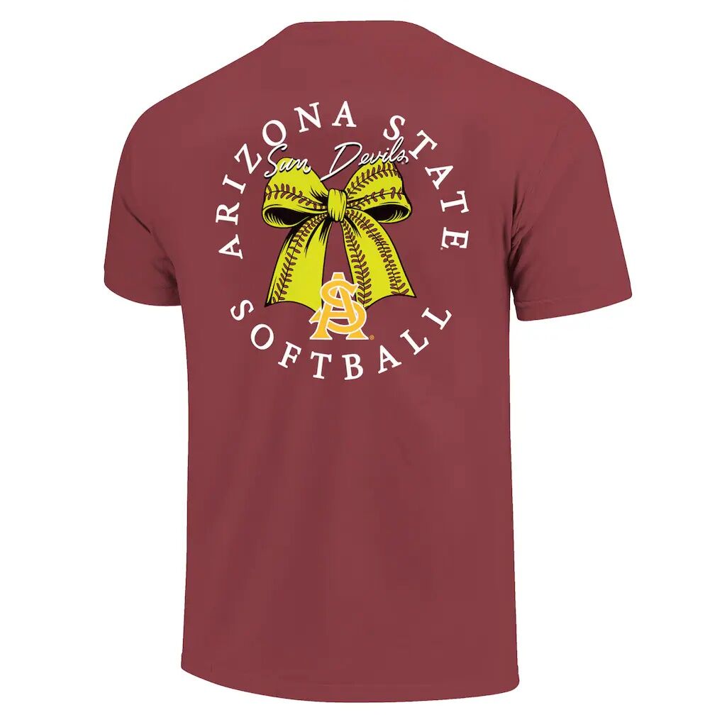 Arizona State Sun Devils Image One Women's Comfort Colors Softball Bow T-Shirt - Maroon