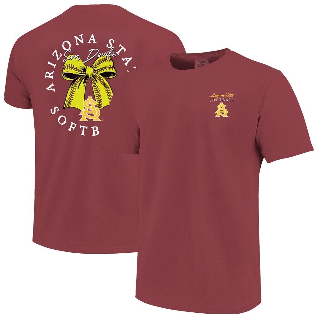 Arizona State Sun Devils Image One Women's Comfort Colors Softball Bow T-Shirt - Maroon