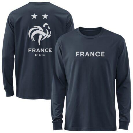 France National Team 1863FC Mono Badge & Wordmark Long Sleeve T-Shirt - Navy - Front View
