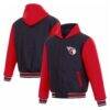 Cleveland Guardians JH Design Reversible Full-Zip Fleece Hooded Jacket - Navy - Front View