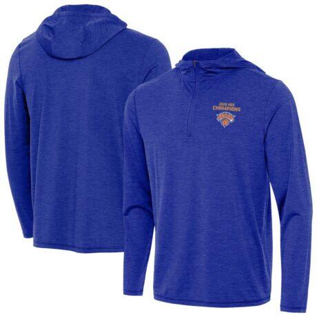 New York Knicks Antigua 2026 NBA Finals Champions Tidy Quarter-Zip Hoodie - Heather Blue - Front View