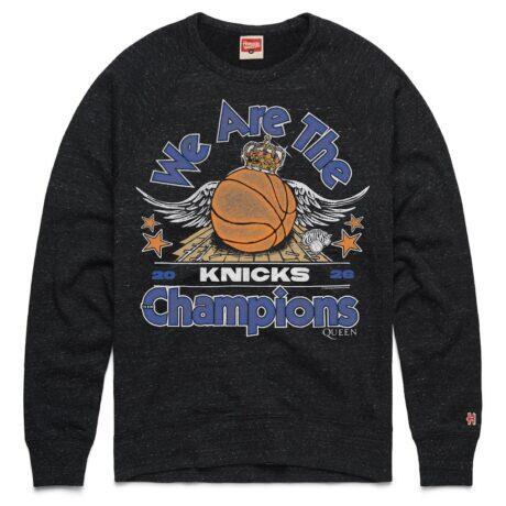 New York Knicks x Queen Homage Unisex 2026 NBA Finals Champions Tri-Blend Sweatshirt - Charcoal - Front View