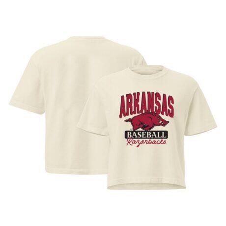 Arkansas Razorbacks Women's Comfort Colors Baseball Mascot Cropped T-Shirt - Cream - Front View