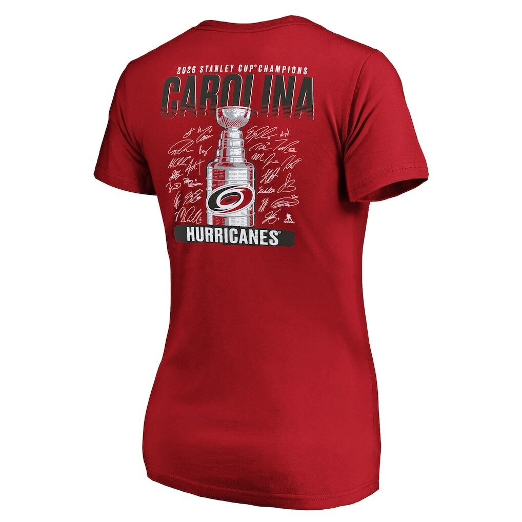 Carolina Hurricanes Fashion7 Women's 2026 Stanley Cup Champions Plus Size Signature Roster V-Neck T-Shirt