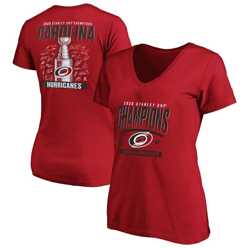Carolina Hurricanes Fashion7 Women's 2026 Stanley Cup Champions Plus Size Signature Roster V-Neck T-Shirt