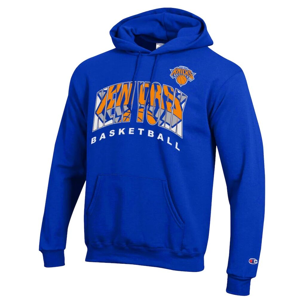 New York Knicks Champion Arch Logo Powerblend Fleece Hoodie - Royal