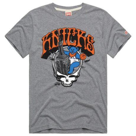 New York Knicks x The Grateful Dead Homage Unisex Skull Tri-Blend T-Shirt - Gray - Front View