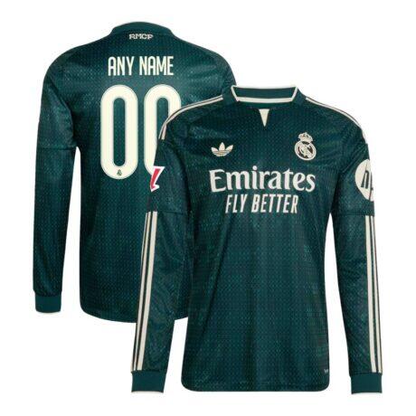 Real Madrid adidas 2026/27 Away On-Field Authentic Custom Long Sleeve Jersey - Green - Front View