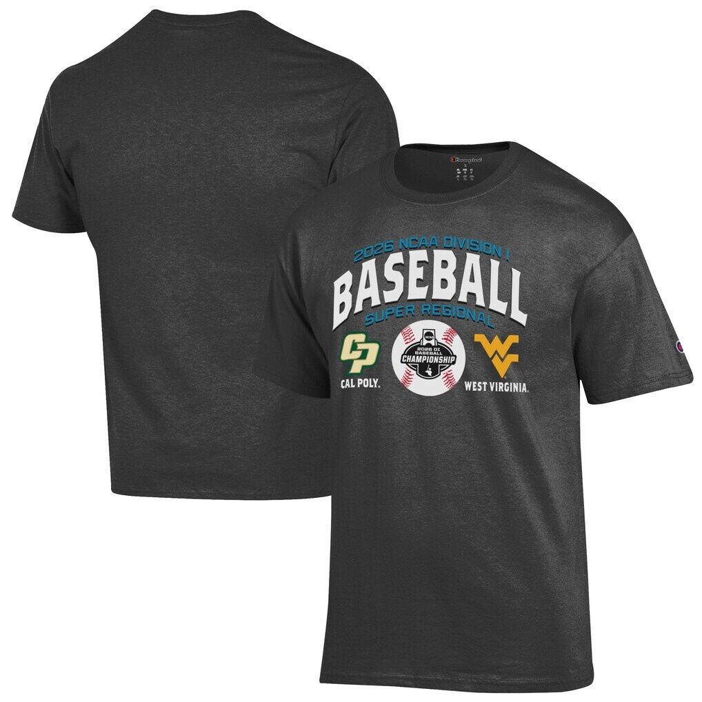 Cal Poly Mustangs vs. West Virginia Mountaineers Champion Unisex 2026 NCAA Baseball Super Regional Matchup T-Shirt