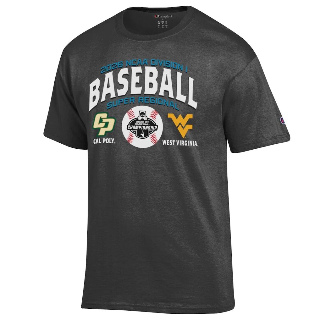 Cal Poly Mustangs vs. West Virginia Mountaineers Champion Unisex 2026 NCAA Baseball Super Regional Matchup T-Shirt
