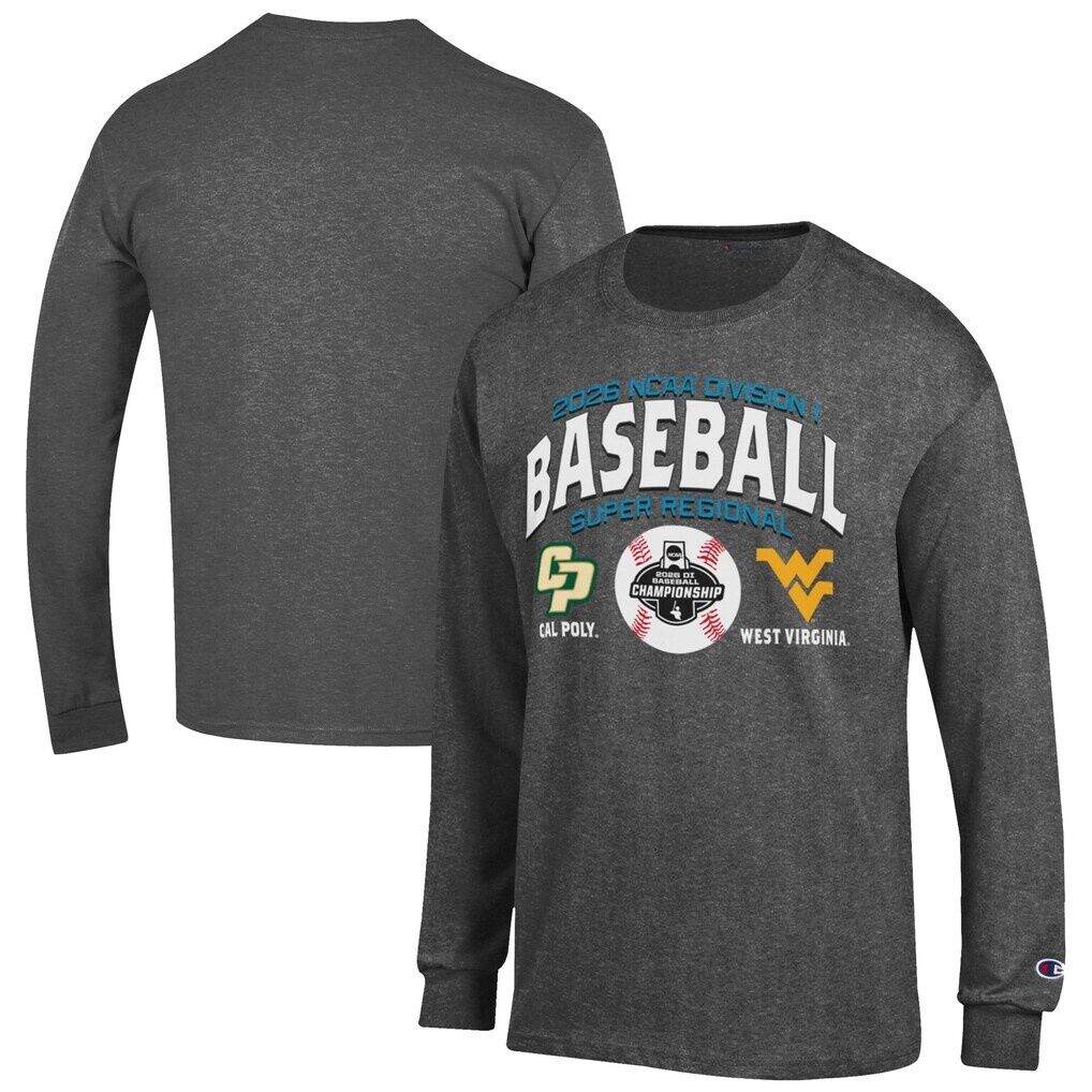 Cal Poly Mustangs vs. West Virginia Mountaineers Champion Unisex 2026 NCAA Baseball Super Regional Matchup Long Sleeve T-Shirt