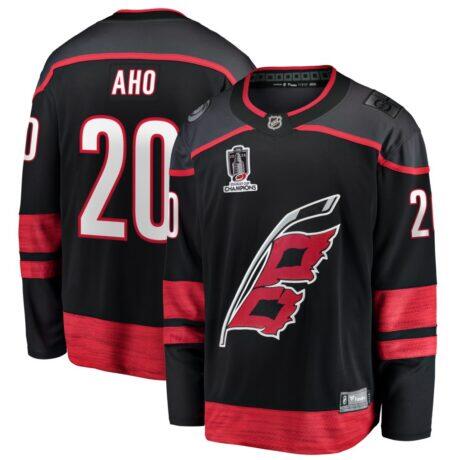 Sebastian Aho Carolina Hurricanes Fashion7 2026 Stanley Cup Champions Home Breakaway Jersey - Black - Front View