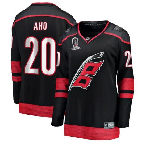 Sebastian Aho Carolina Hurricanes Fashion7 Women's 2026 Stanley Cup Champions Home Breakaway Jersey - Black - Front View
