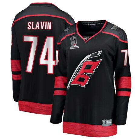 Jaccob Slavin Carolina Hurricanes Fashion7 Women's 2026 Stanley Cup Champions Home Breakaway Jersey - Black - Front View