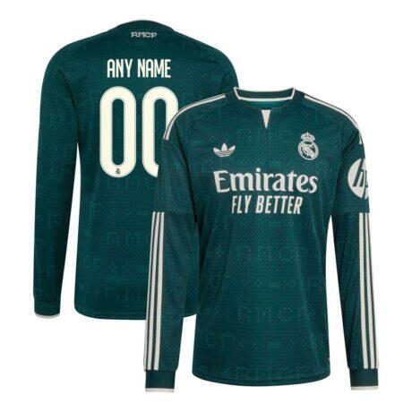 Real Madrid adidas 2026/27 Away Replica Custom Long Sleeve Jersey - Green - Front View