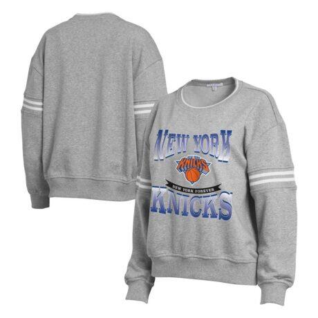 New York Knicks WEAR by Erin Andrews Women's Crest Crew Sweatshirt - Gray - Front View
