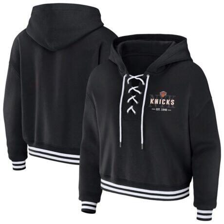 New York Knicks WEAR by Erin Andrews Women's Lace Up Hoodie - Black - Front View