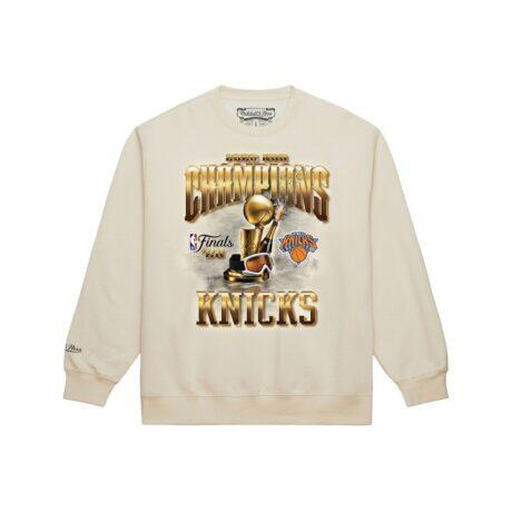 New York Knicks Mitchell & Ness 2026 NBA Finals Champions Crewneck Sweatshirt - Cream - Front View