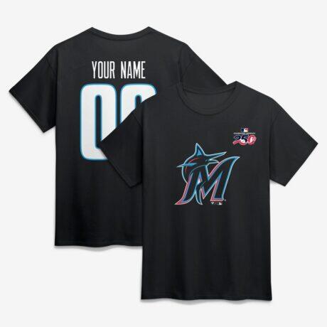 Miami Marlins Celebrating America's 250th Personalized Name & Number T-Shirt - Black - Front View