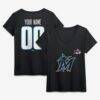 Miami Marlins Women's Celebrating America's 250th Personalized Name & Number V-Neck T-Shirt - Black - Front View