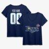 Tampa Bay Rays Women's Celebrating America's 250th Personalized Name & Number V-Neck T-Shirt - Navy - Front View