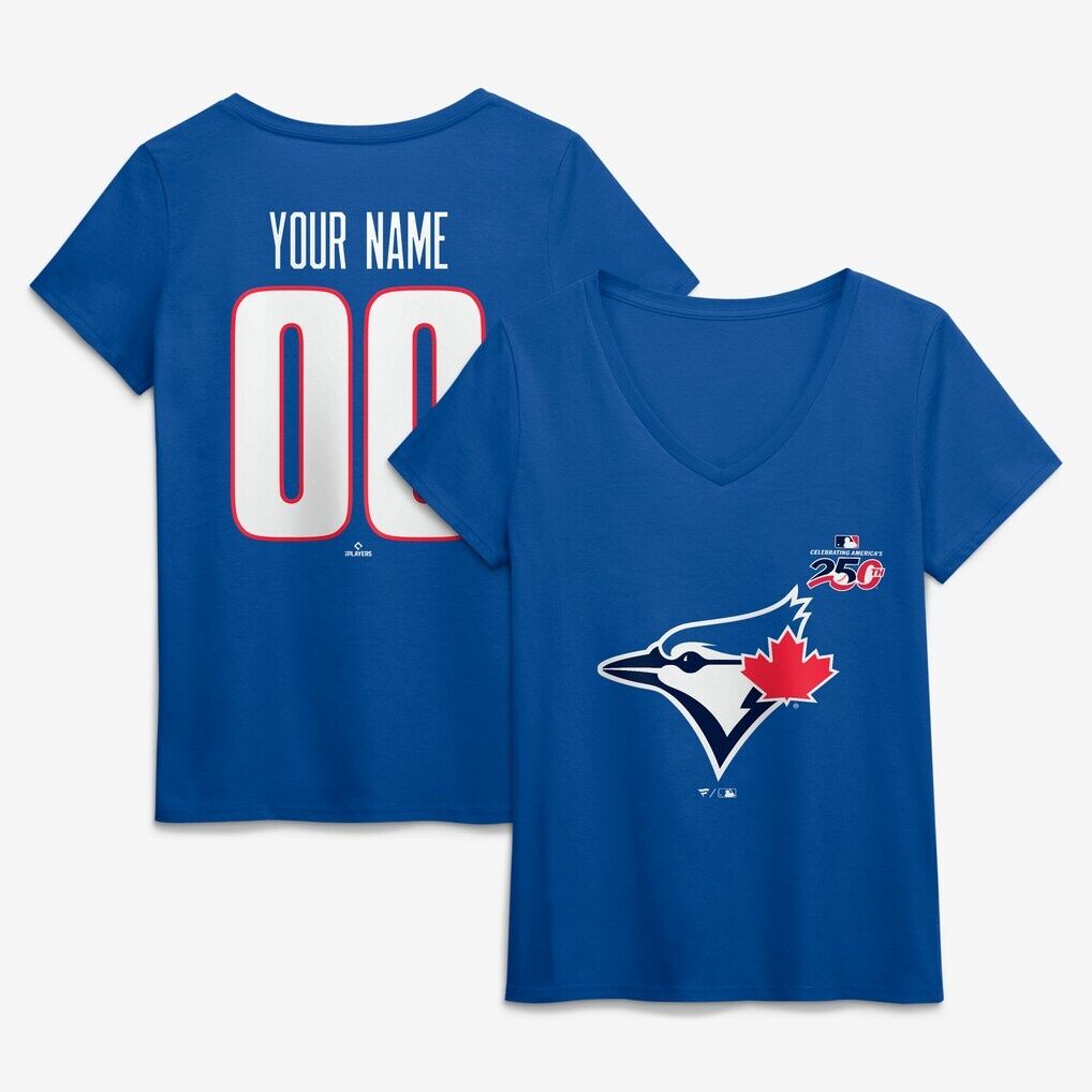 Toronto Blue Jays Women’s Celebrating America’s 250th Personalized Name & Number V-Neck T-Shirt – Royal