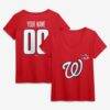 Washington Nationals Women's Celebrating America's 250th Personalized Name & Number V-Neck T-Shirt - Red - Front View