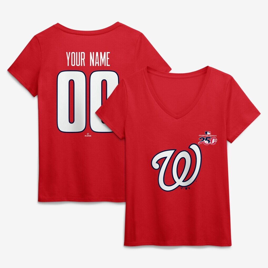 Washington Nationals Women’s Celebrating America’s 250th Personalized Name & Number V-Neck T-Shirt