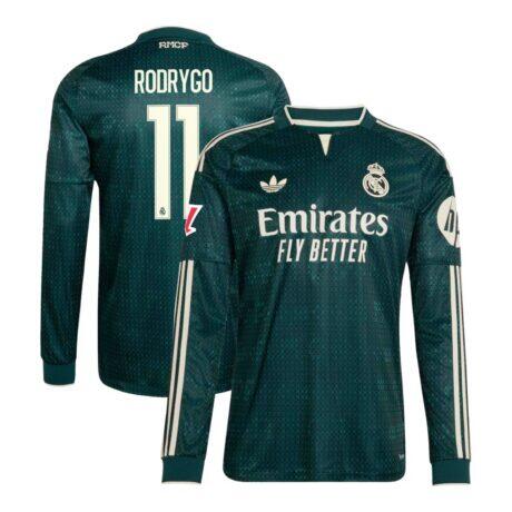 Rodrygo Real Madrid adidas 2026/27 Away On-Field Authentic Long Sleeve Jersey - Green - Front View