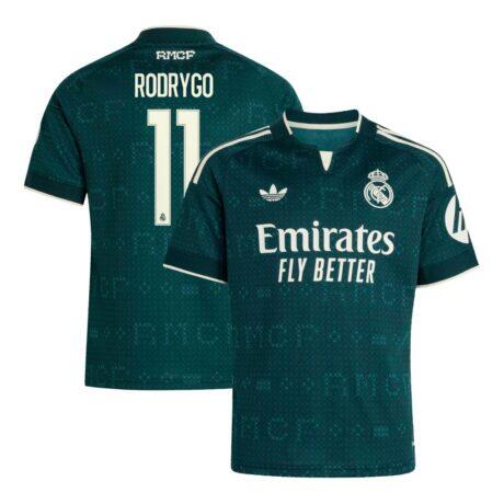Rodrygo Real Madrid adidas Youth 2026/27 Away Replica Jersey - Green - Front View