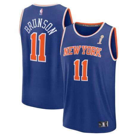 Jalen Brunson New York Knicks Fashion7 Youth 2026 NBA Finals Champions Fast Break Replica Jersey - Blue - Front View