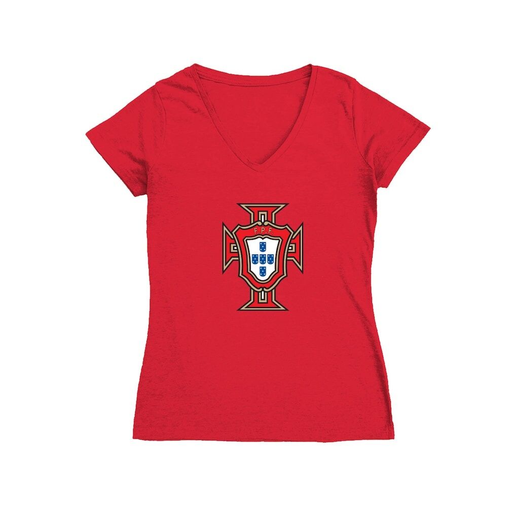 Portugal National Team Vive La Fete Women's Color Badge V-Neck Fitted T-Shirt