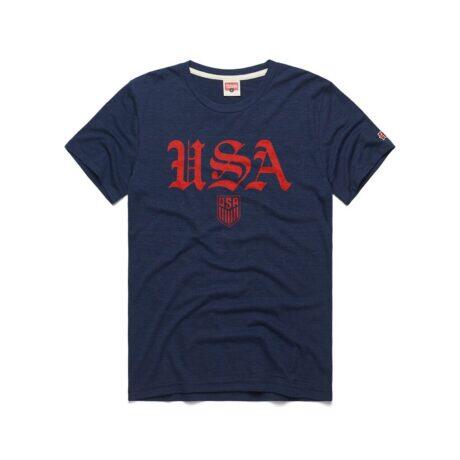 USMNT Homage Unisex Old English Graphic Tri-Blend T-Shirt - Navy - Front View
