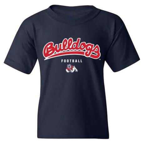 Fresno State Bulldogs Youth NIL Pick-A-Player Football Shirsey T-Shirt - Navy - Front View