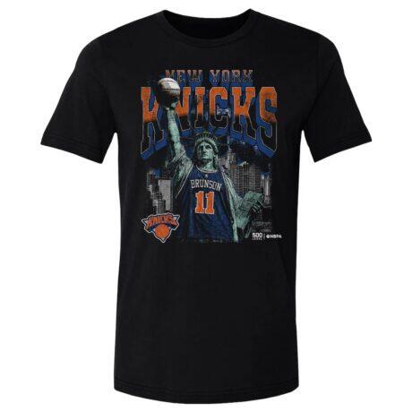 Jalen Brunson New York Knicks 500 Level Statue of Liberty T-Shirt - Black - Front View