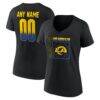 Los Angeles Rams Women's Home Field Pop Personalized Name & Number V-Neck T-Shirt - Black - Front View