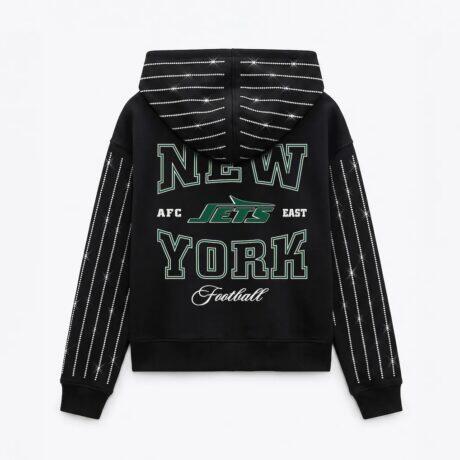 New York Jets Gameday Couture Women's Eyes on the Prize Mid-Crop Full-Zip Hoodie - Black - Front View