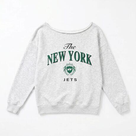 New York Jets Gameday Couture Women's Offsides Energy Off-Shoulder Sweatshirt - - Front View
