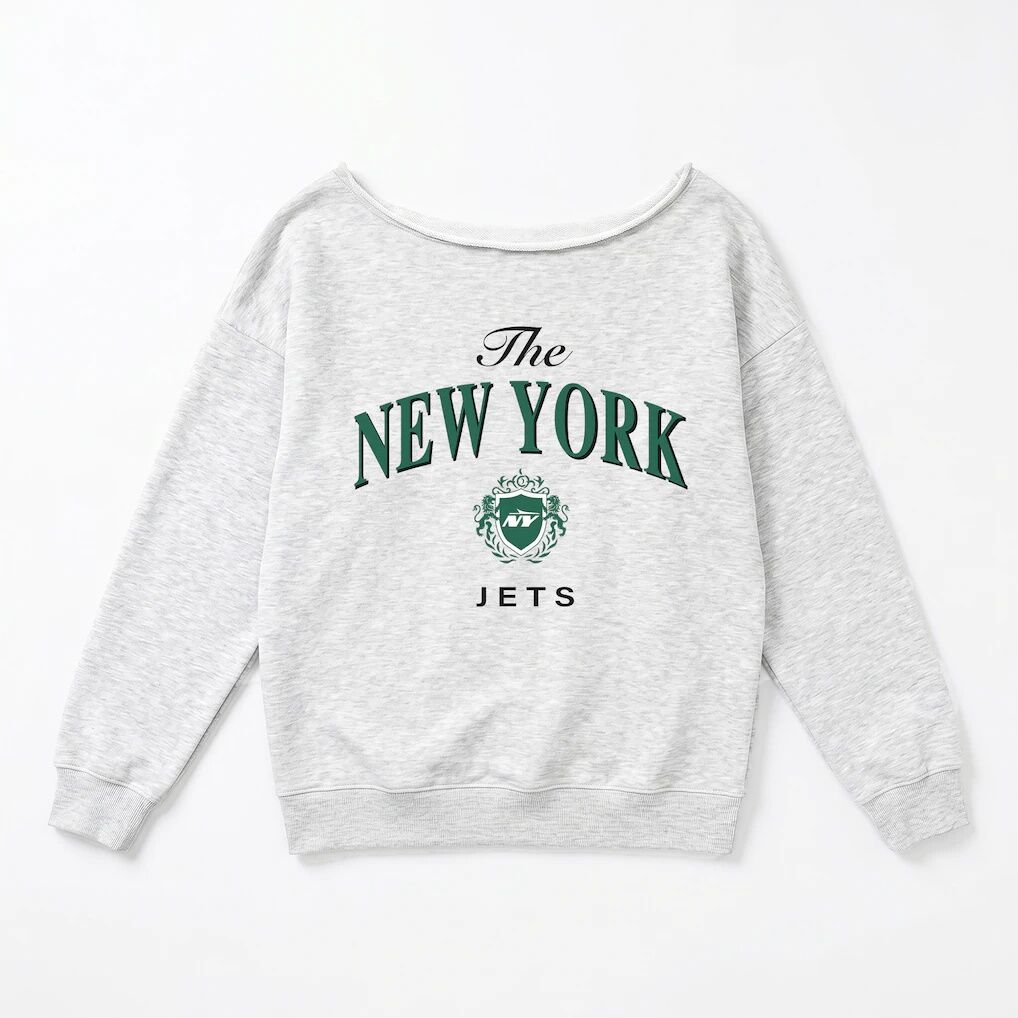 New York Jets Gameday Couture Women's Offsides Energy Off-Shoulder Sweatshirt - Ash