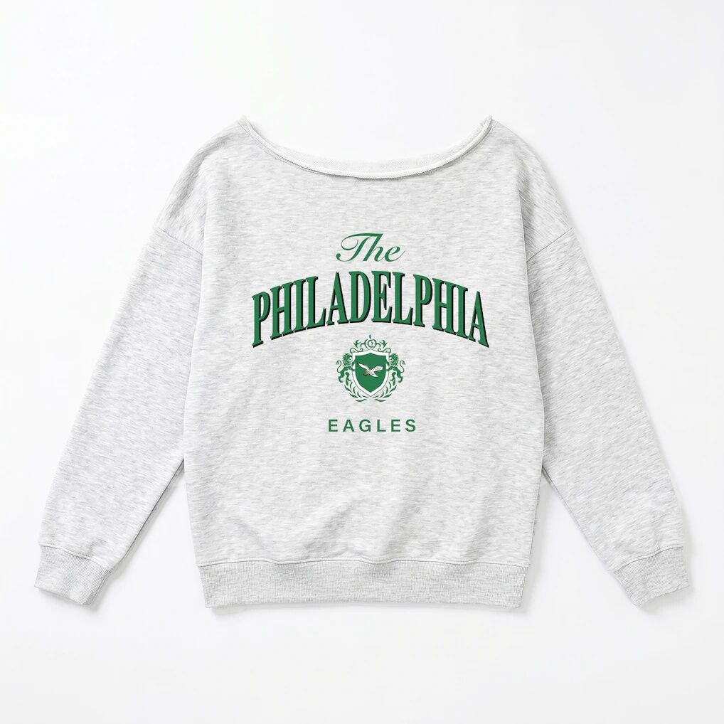 Philadelphia Eagles Gameday Couture Women's Offsides Energy Off-Shoulder Sweatshirt - Ash