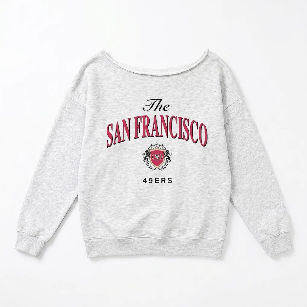 San Francisco 49ers Gameday Couture Women's Offsides Energy Off-Shoulder Sweatshirt - Ash
