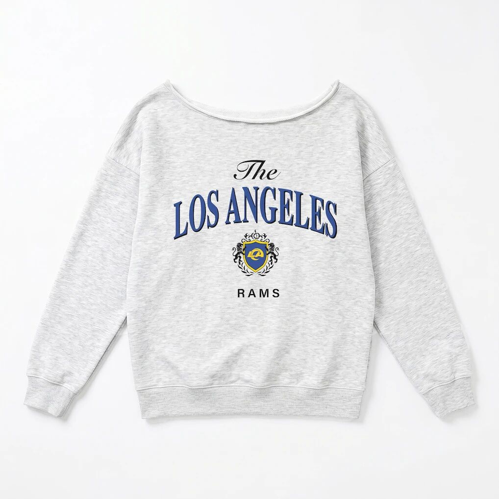 Los Angeles Rams Gameday Couture Women's Offsides Energy Off-Shoulder Sweatshirt - Ash