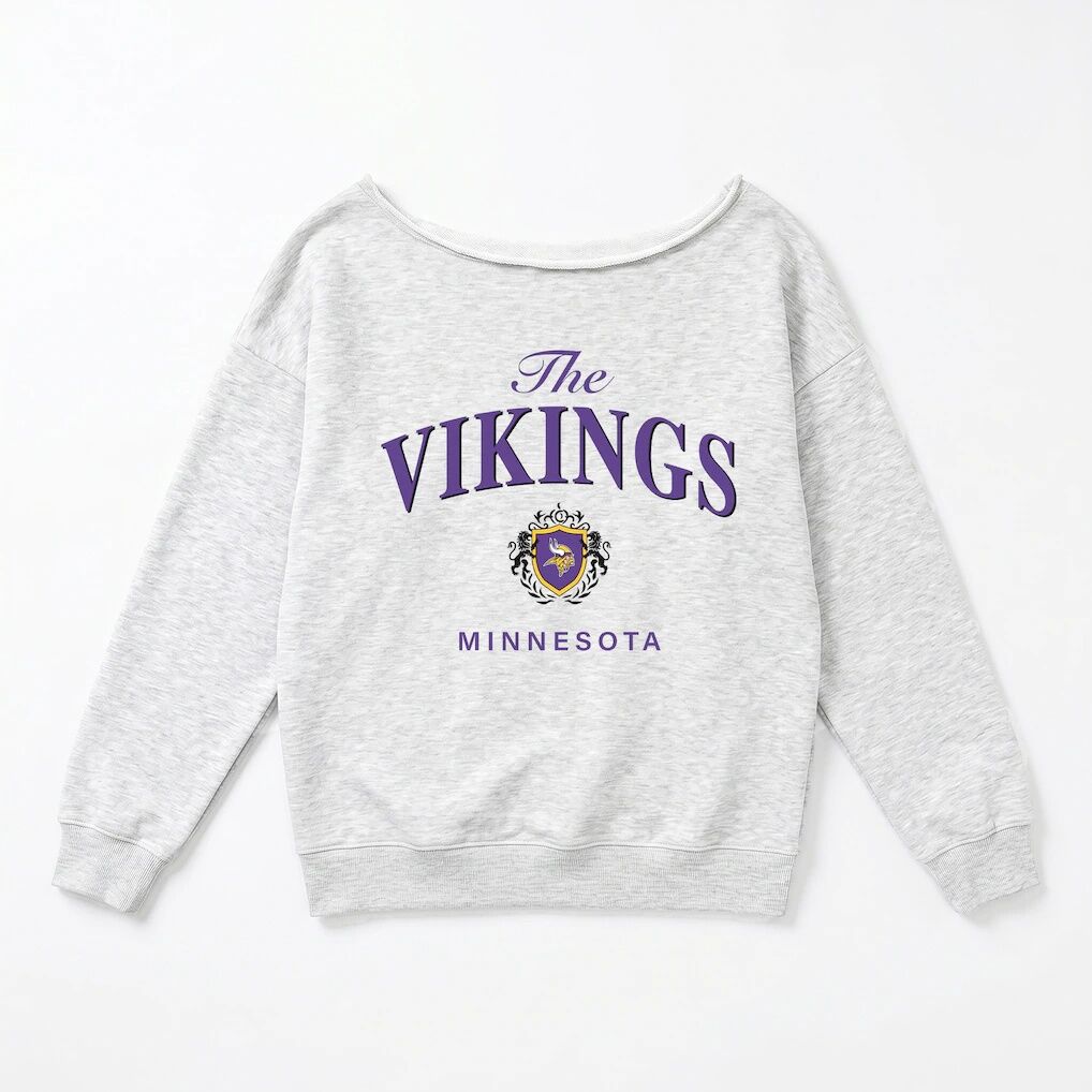 Minnesota Vikings Gameday Couture Women's Offsides Energy Off-Shoulder Sweatshirt - Ash