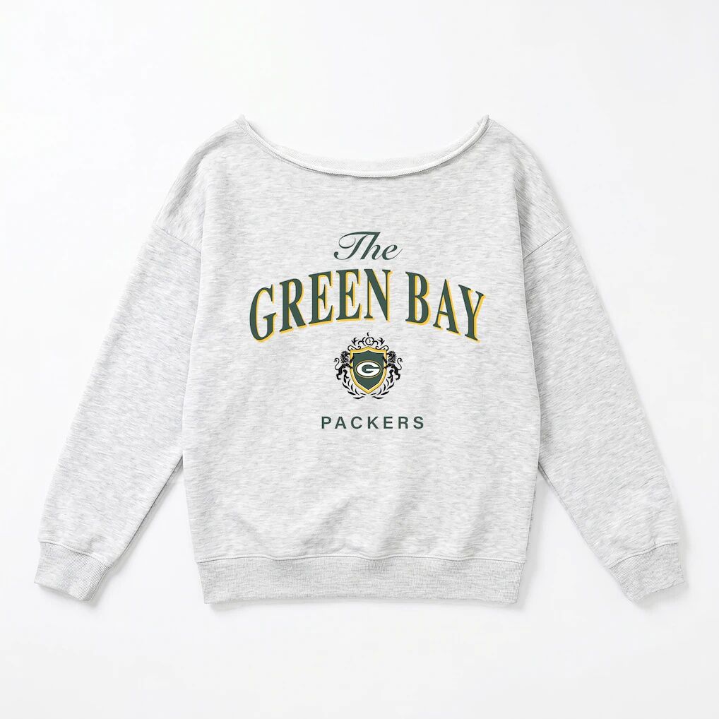 Green Bay Packers Gameday Couture Women's Offsides Energy Off-Shoulder Sweatshirt - Ash
